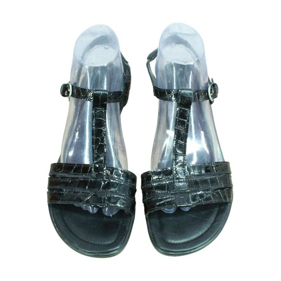 Ecco Sensata Black Embossed Leather T-Strap Casual Sandals Size 41 US 11 - Picture 5 of 10